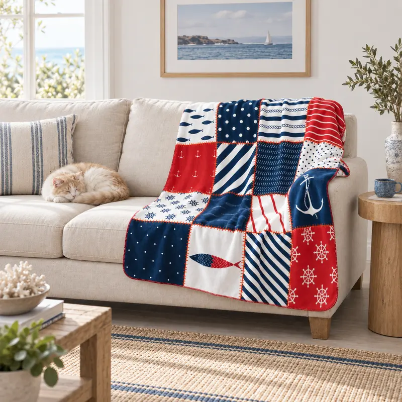 Marine Patchwork Polar Tv Battaniyesi