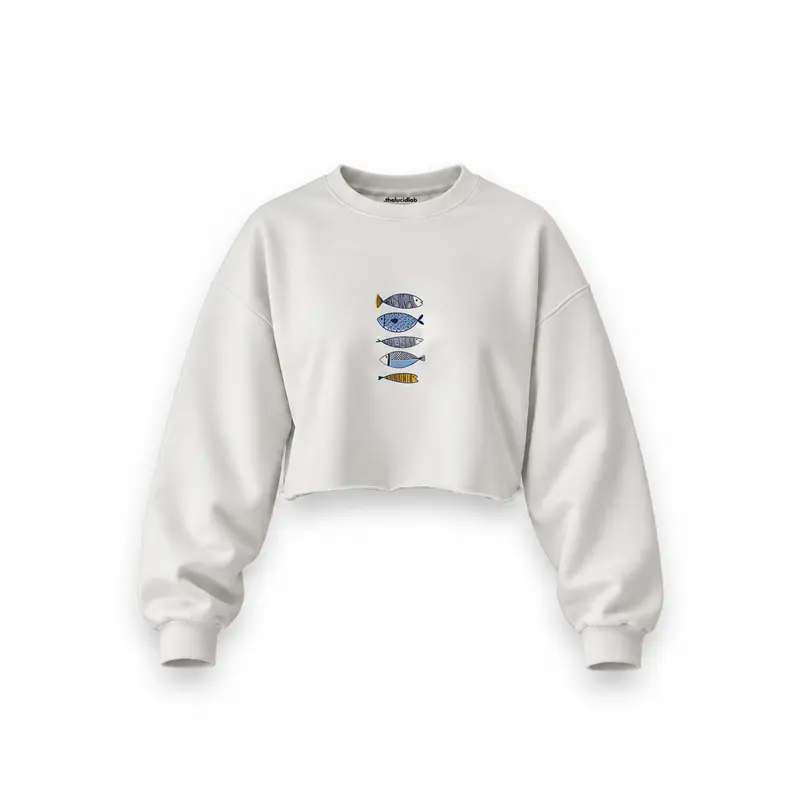 Marine Pattern Study Oversize Crop Sweatshirt