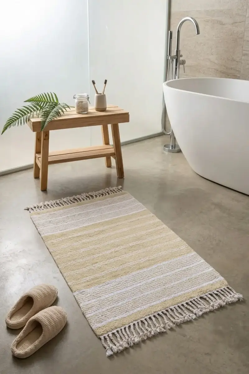 Martil Tekli Banyo Paspası %100 Pamuk 70x110 Bej