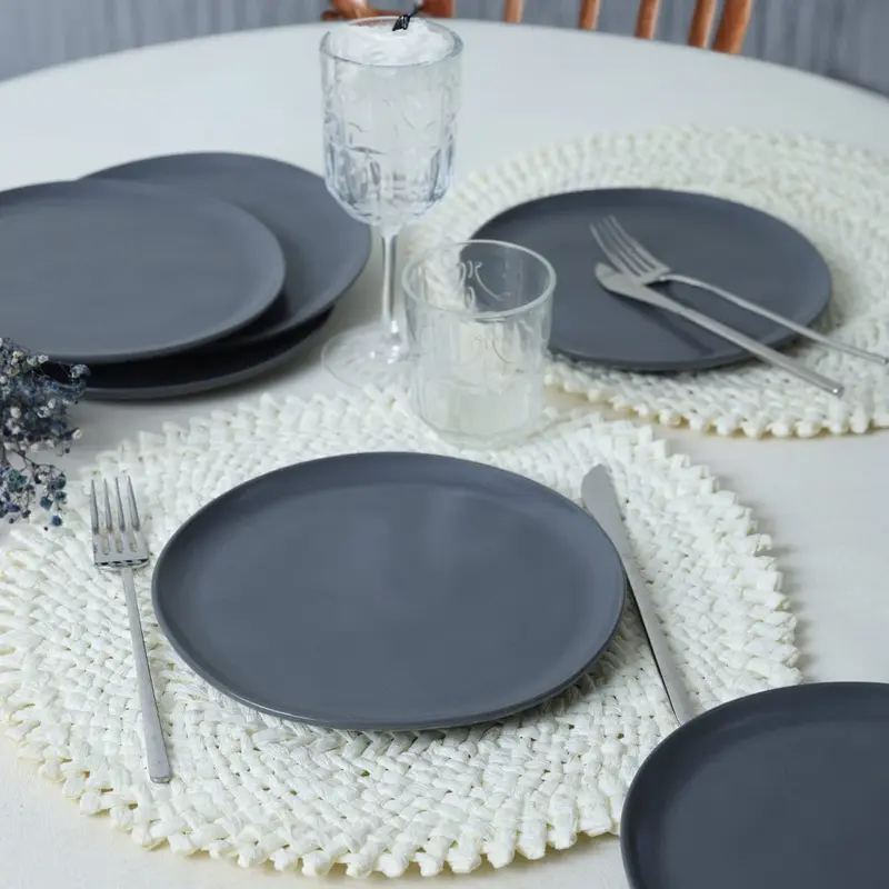 Mat Gri Sardes Pasta Tabağı 22cm 6 Adet