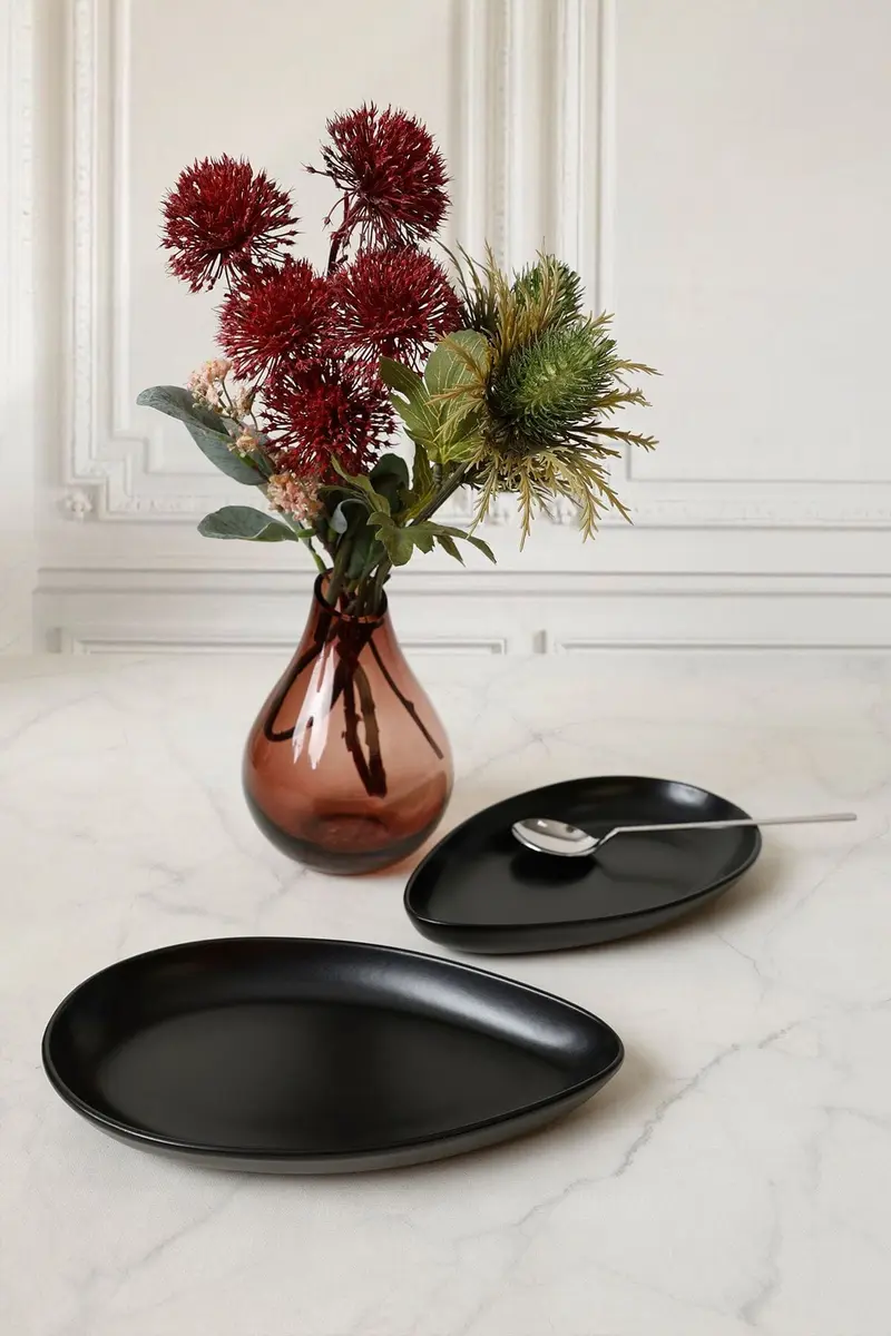 Mat Siyah Serenity Kayık Tabak 24cm 2 Adet