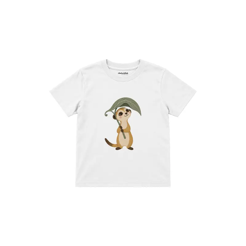 Meerkat Holding a Leaf Umbrella Çocuk Tişört