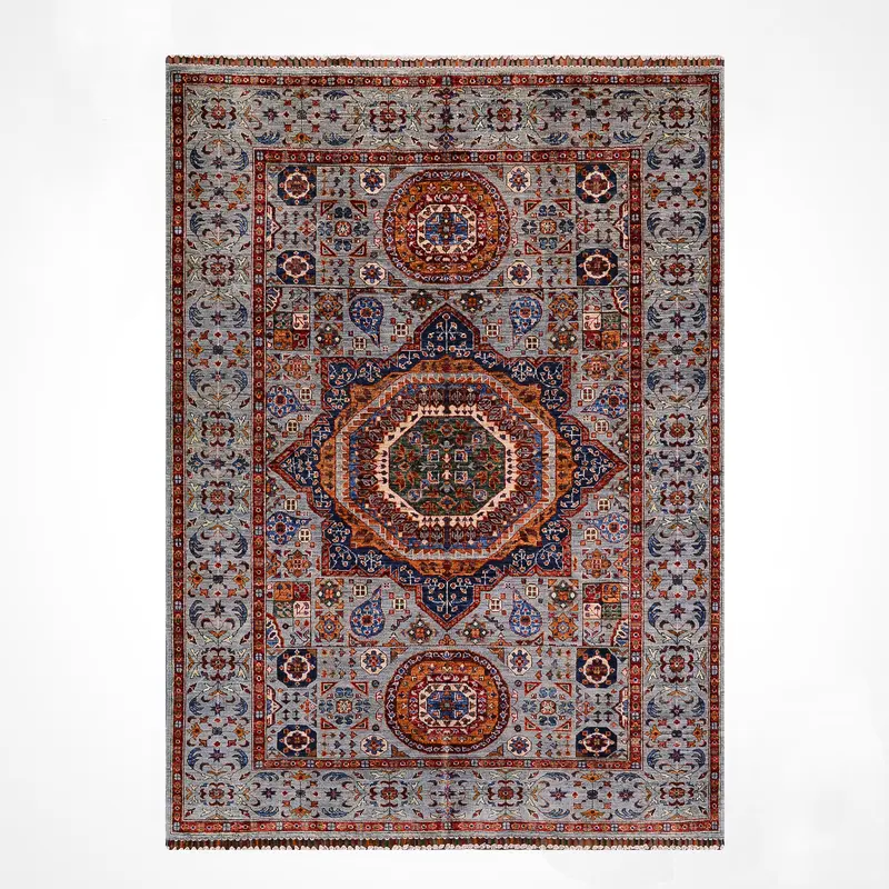Memlük Orijinal El Dokuması Gri Kök Boya Yün Halı 181x235 4.25 Metrekare - 5x8 ft