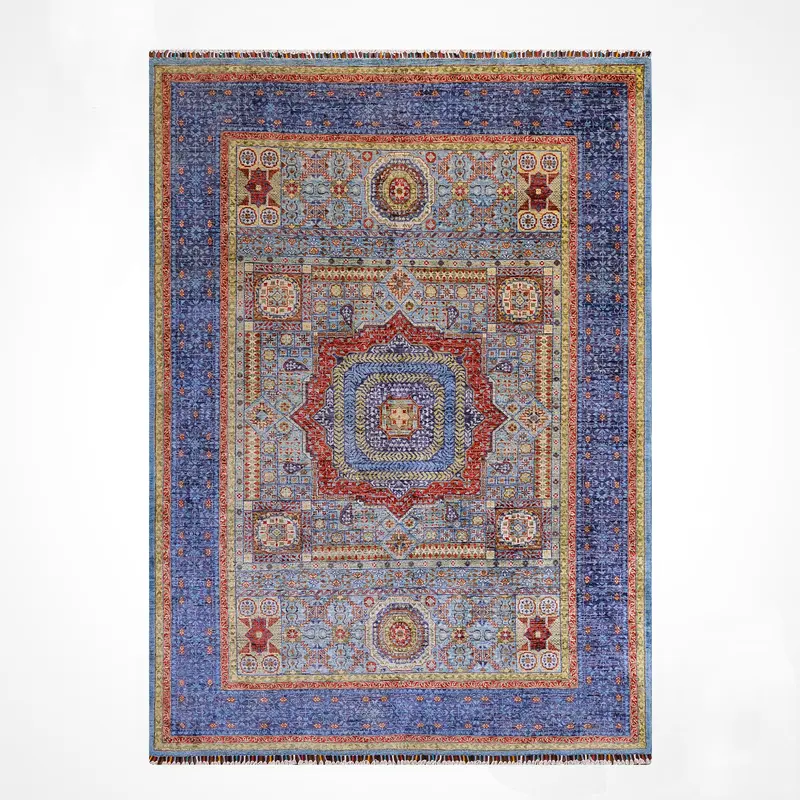 Memlük Orijinal El Dokuması Turkuaz Kök Boya Yün Halı 171x223 3.81 Metrekare - 5x8 ft