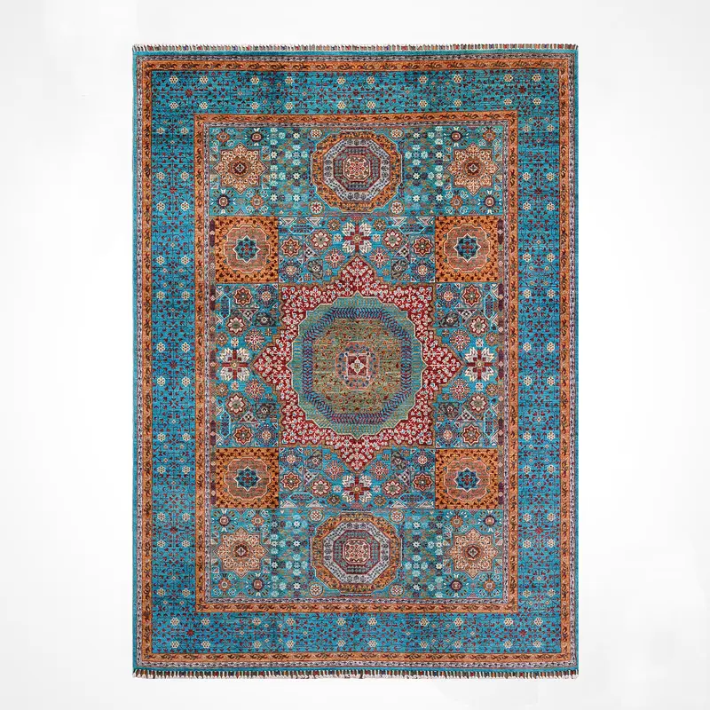 Memlük Orijinal El Dokuması Turkuaz Kök Boya Yün Halı 172x243 4.18 Metrekare - 5x8 ft
