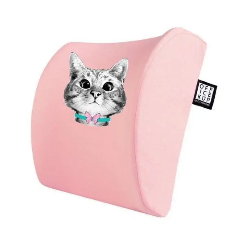 Meraklı Kedi Bel Destek Yastığı KILIFI - Pembe (Süngersiz)