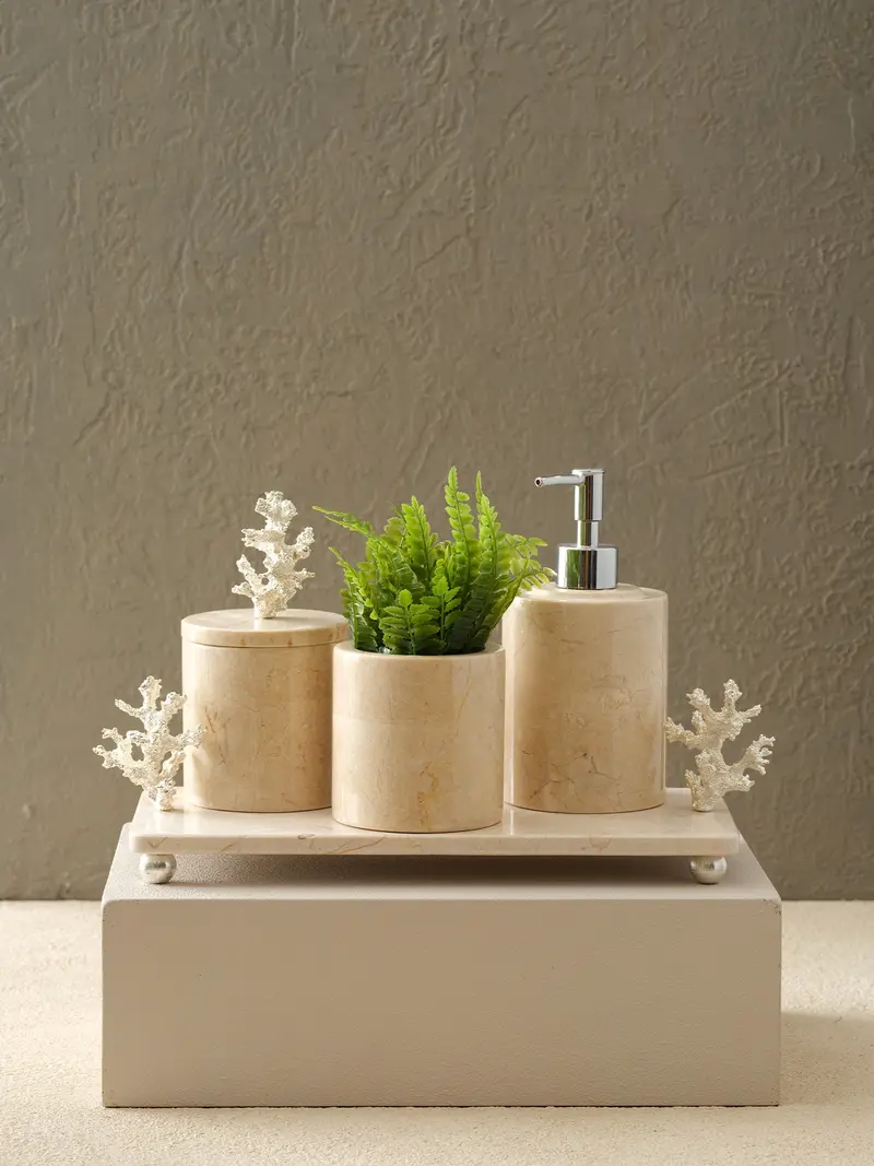Mercanlı Banyo Seti(Tepsi- Diş Fırçalık- Kutu- Sıvı Sabunluk)