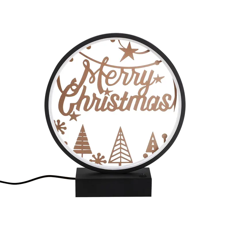 Merry Christmas Ağaçlı Yuvarlak Masa Lambası - Siyah