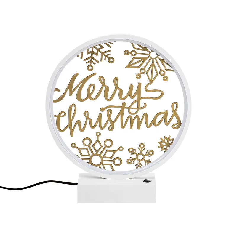 Merry Christmas Kar Taneli Masa Lambası - Beyaz