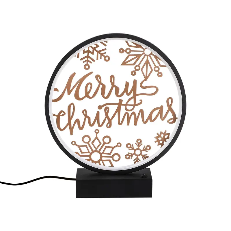 Merry Christmas Kar Taneli Masa Lambası - Siyah
