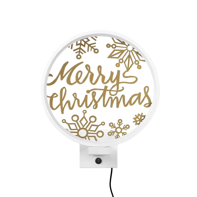 Merry Christmas Kar Taneli Metal Duvar Apliği - Beyaz