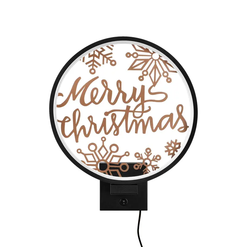 Merry Christmas Kar Taneli Metal Duvar Apliği - Siyah