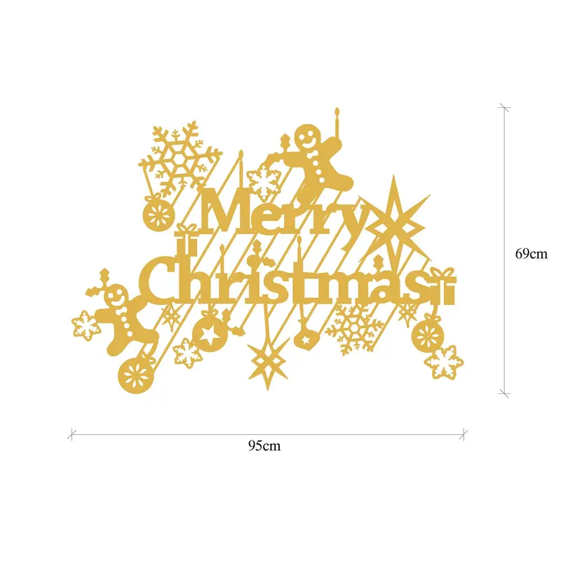 Merry Christmas Kompozisyon Metal Duvar Apliği - Altın