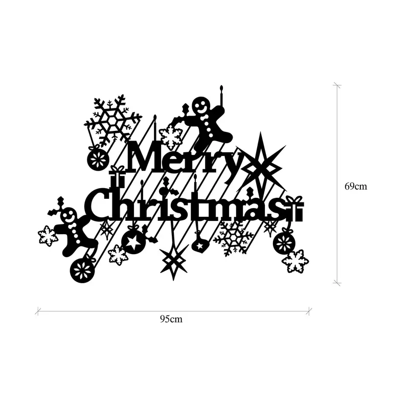 Merry Christmas Kompozisyon Metal Duvar Apliği - Siyah