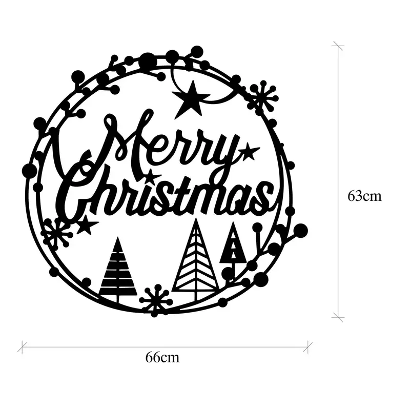 Merry Christmas Yazılı Dairevi Metal Duvar Apliği - Siyah