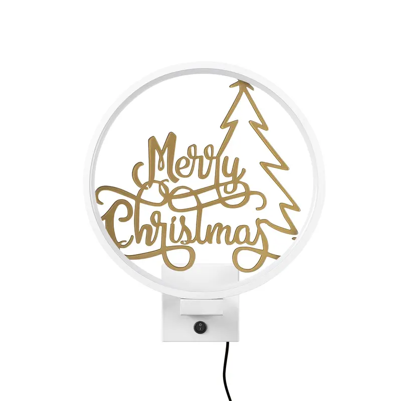 Merry Christmas Yazılı Metal Duvar Apliği - Beyaz