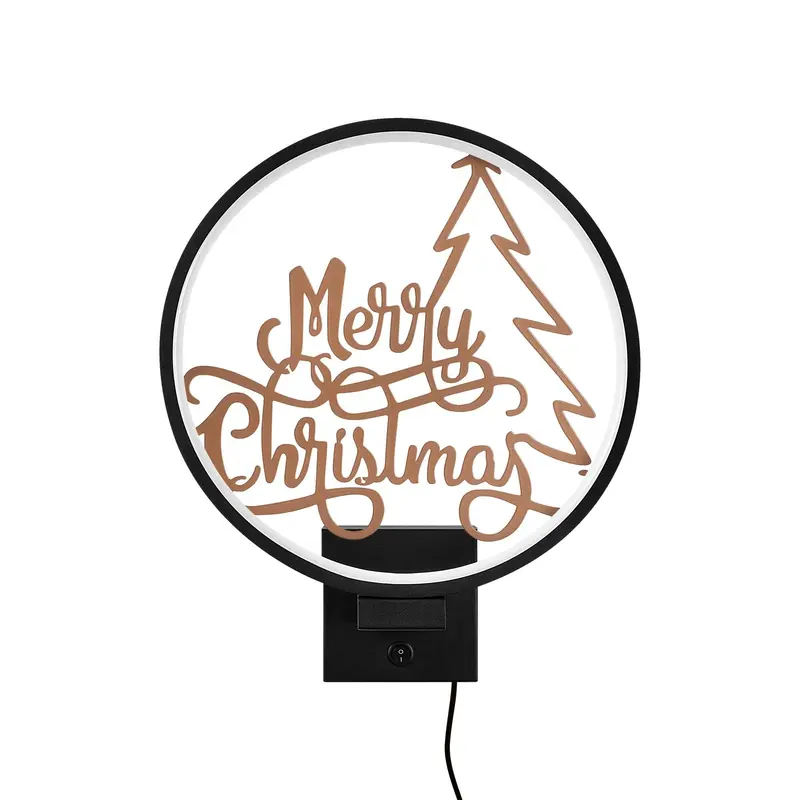 Merry Christmas Yazılı Metal Duvar Apliği - Siyah