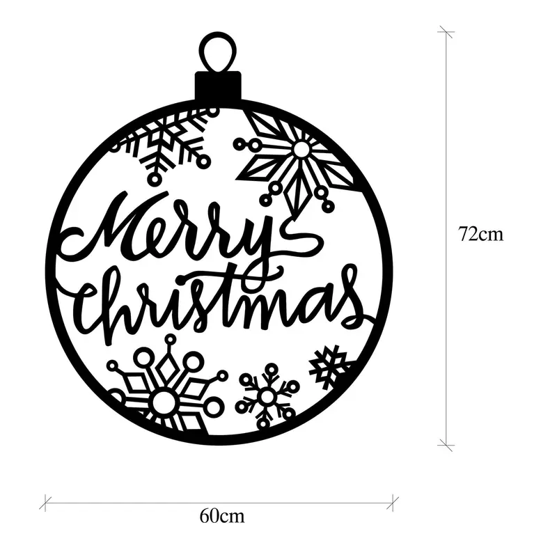 Merry Christmas Yazılı Metal Duvar Apliği - Siyah