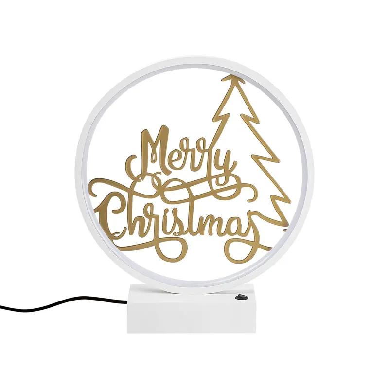 Merry Christmas Yazılı Yuvarlak Masa Lambası - Beyaz