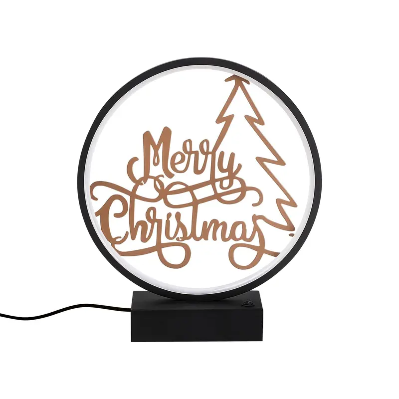 Merry Christmas Yazılı Yuvarlak Masa Lambası - Siyah