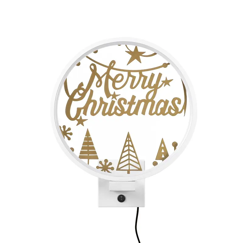 Merry Christmas Yıldızlı Metal Duvar Apliği - Beyaz