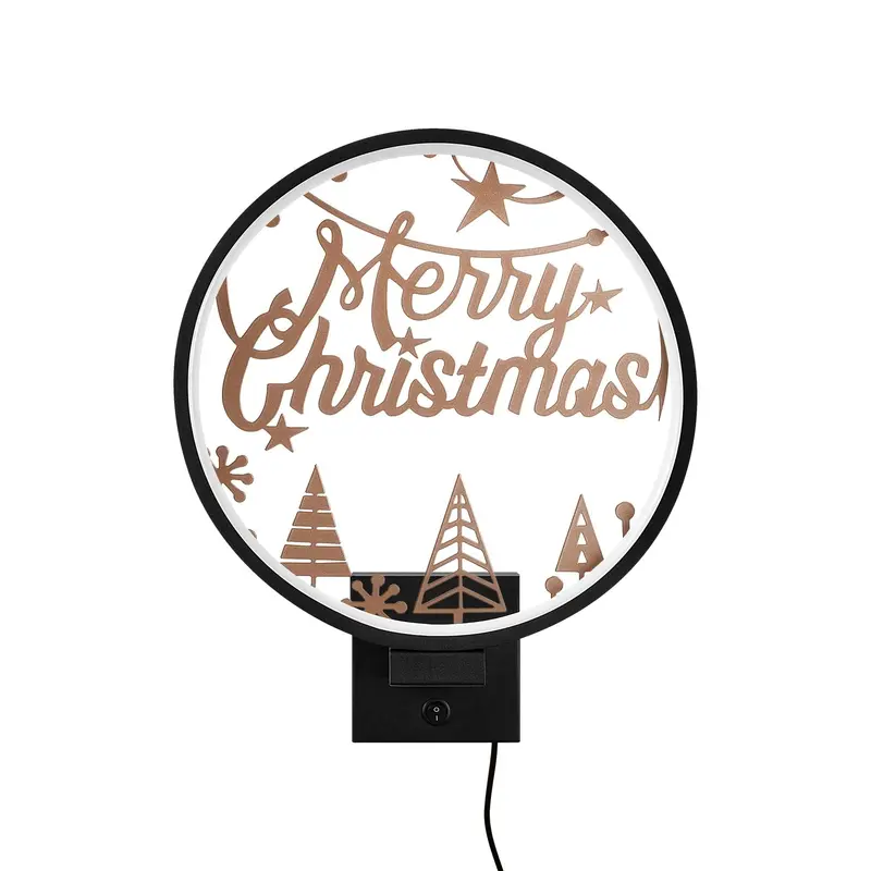 Merry Christmas Yıldızlı Metal Duvar Apliği - Siyah