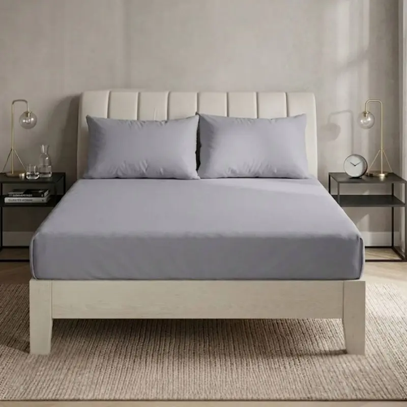 Mikro Saten Lastikli 1.5 Kişilik Çarşaf ve Yastık Kılıfı Açık Gri