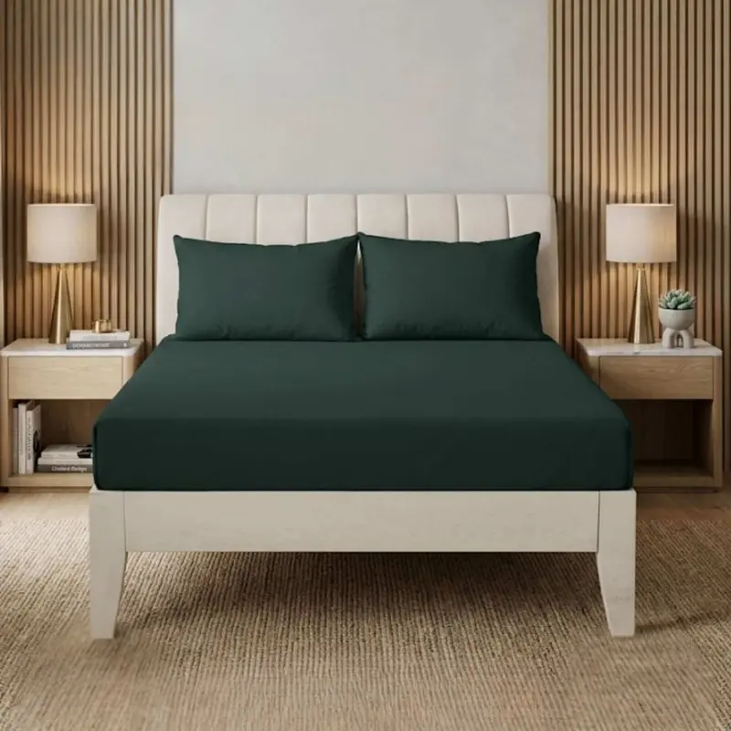 Mikro Saten Lastikli 165*200 cm Çarşaf ve 2 Adet Yastık Çam Yeşil