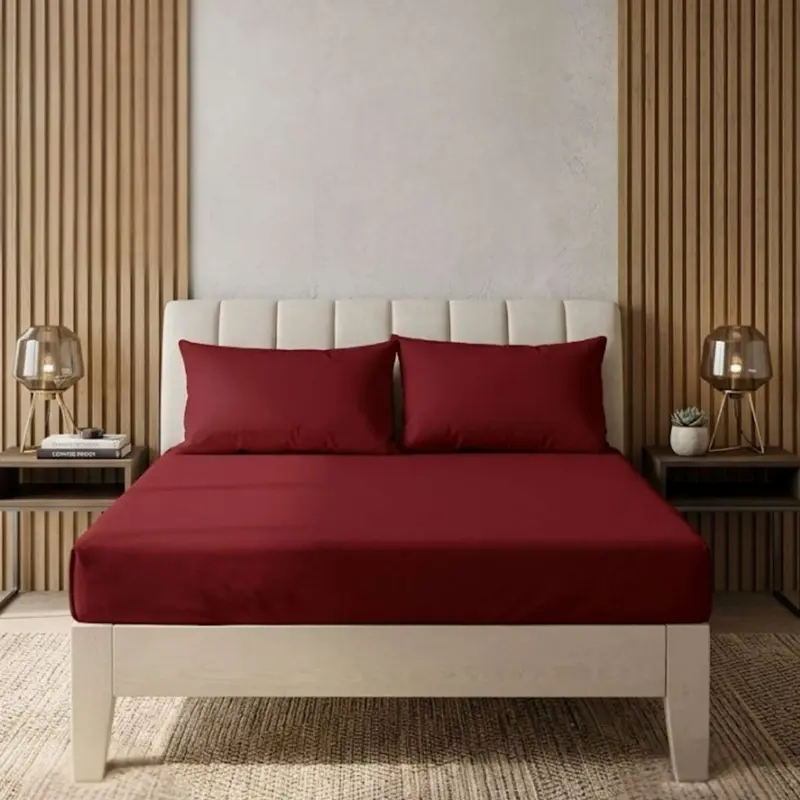 Mikro Saten Lastikli 165*200 cm Çarşaf ve 2 Adet Yastık Kırmızı