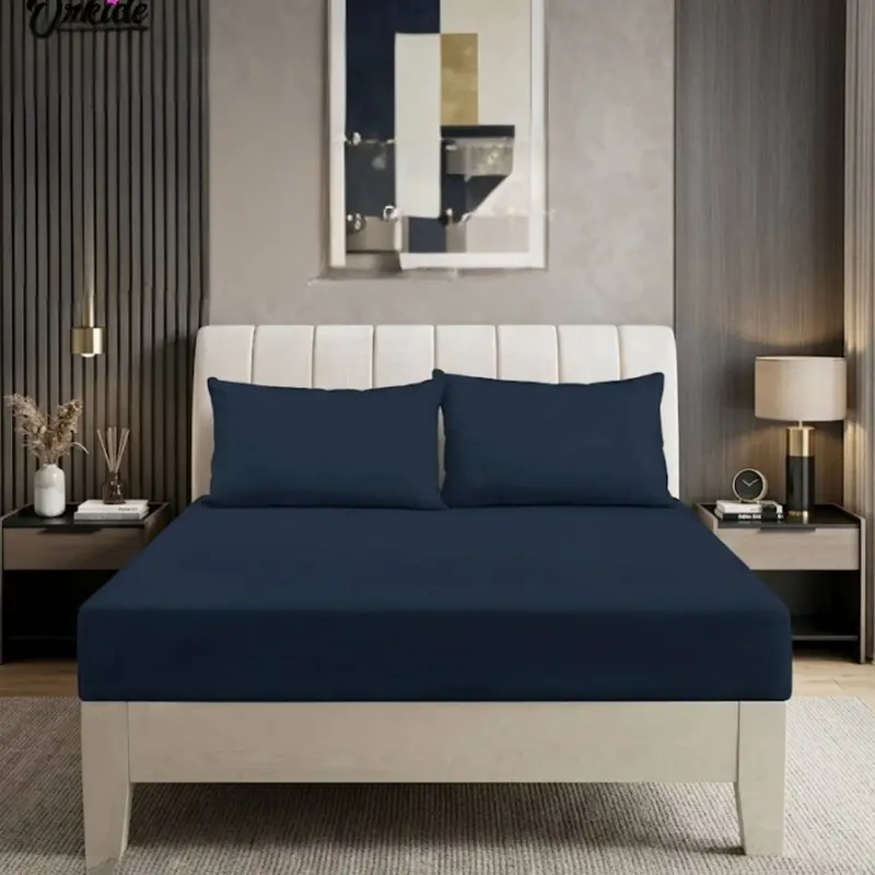 Mikro Saten Lastikli 165*200 cm Çarşaf ve 2 Adet Yastık Lacivert