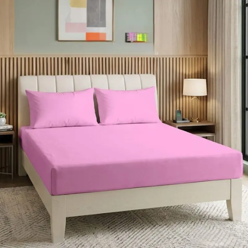 Mikro Saten Lastikli 165*200 cm Çarşaf ve 2 Adet Yastık Pembe