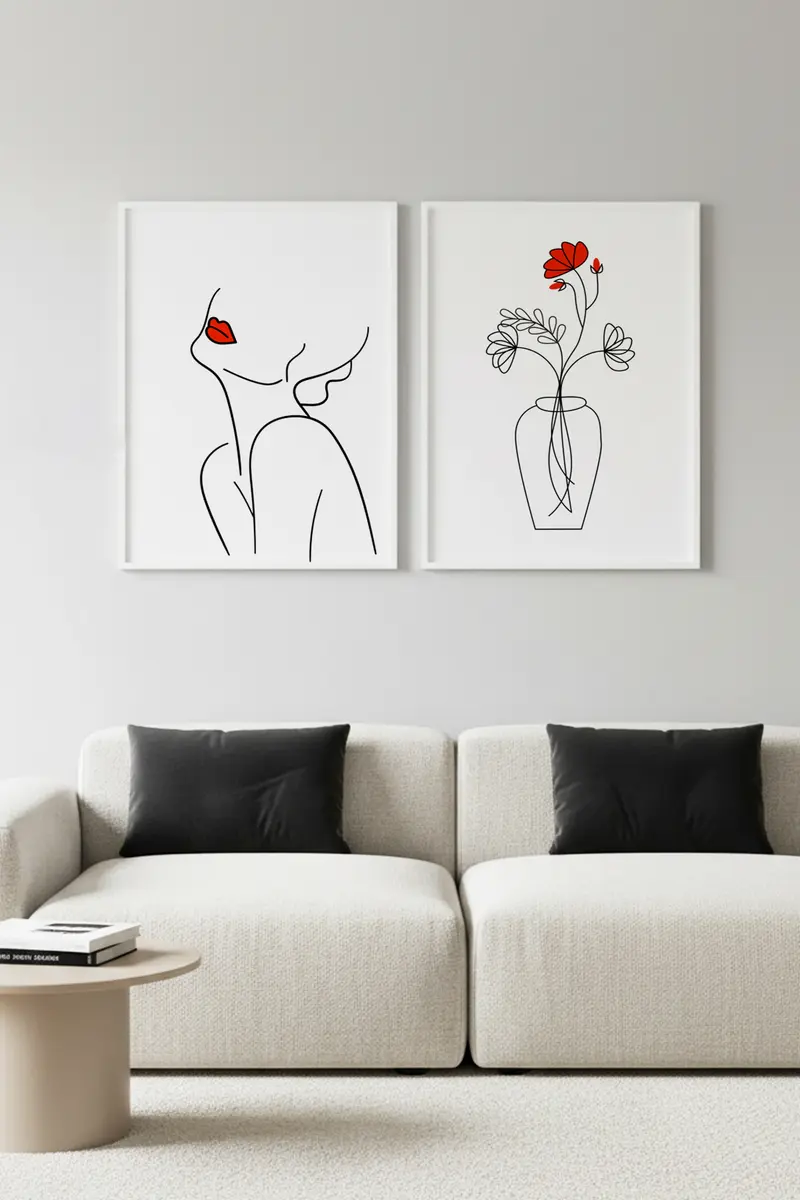 Minimalist Çiçekli ve Kadın Figürü Tablo Seti - 2’li Set | huhu188