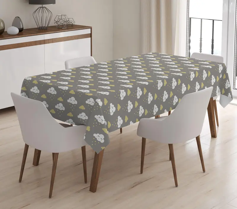 Modern Bulut Desenli Dijital Baskılı 3D Masa Örtüsü