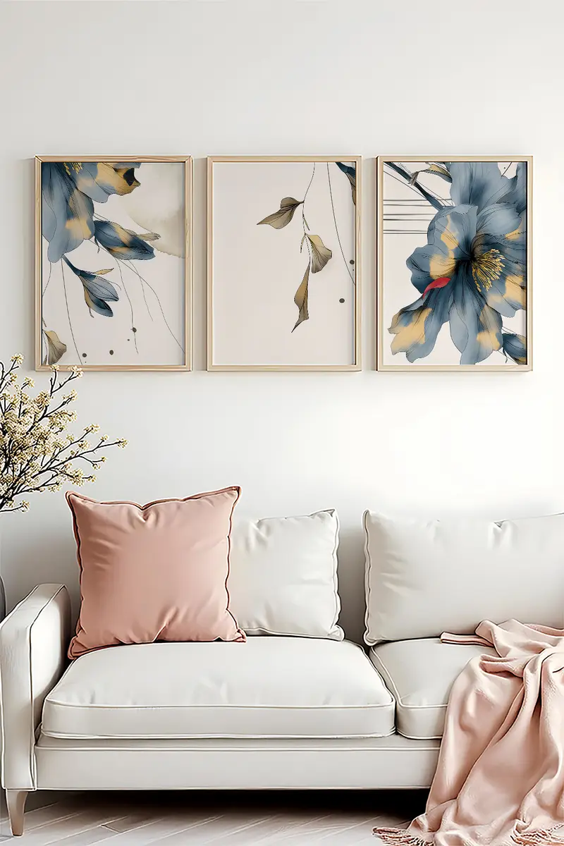 Modern Çiçek Desenli Tablo Seti - 3’lü Set | huhu471