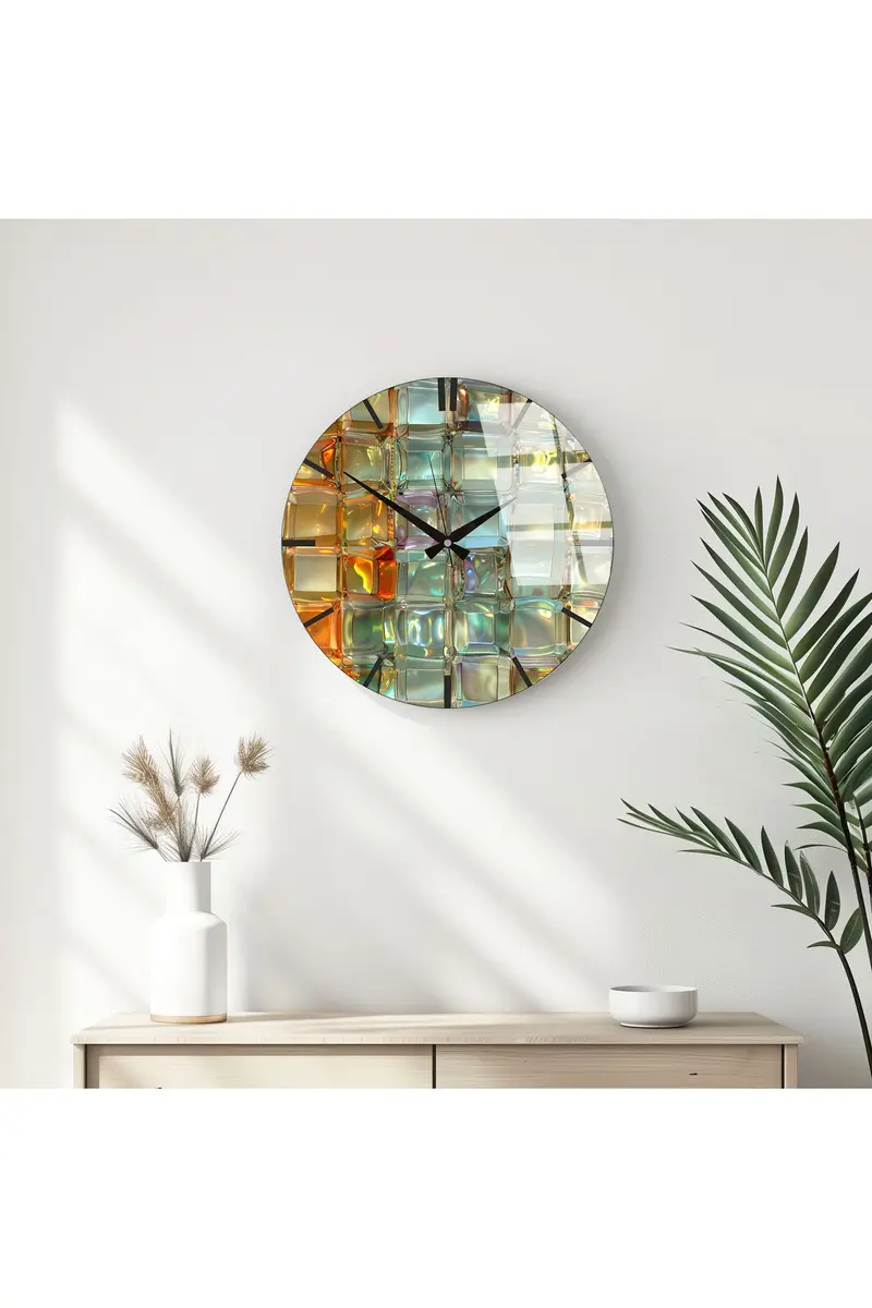 Modern Geometrik Desenli Duvar Saati - Şeffaf Renkli | Huhu336