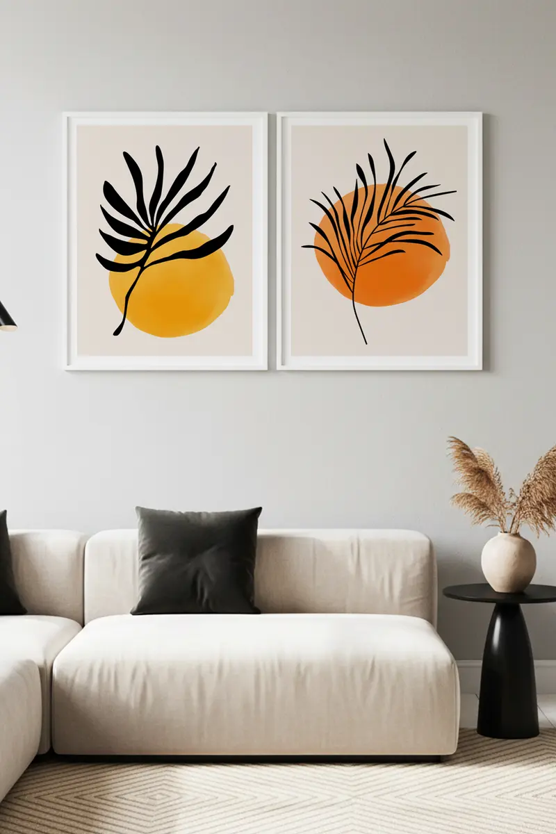 Modern Geometrik Tablo Seti - Siyah ve Sarı 2’li Set | huhu98