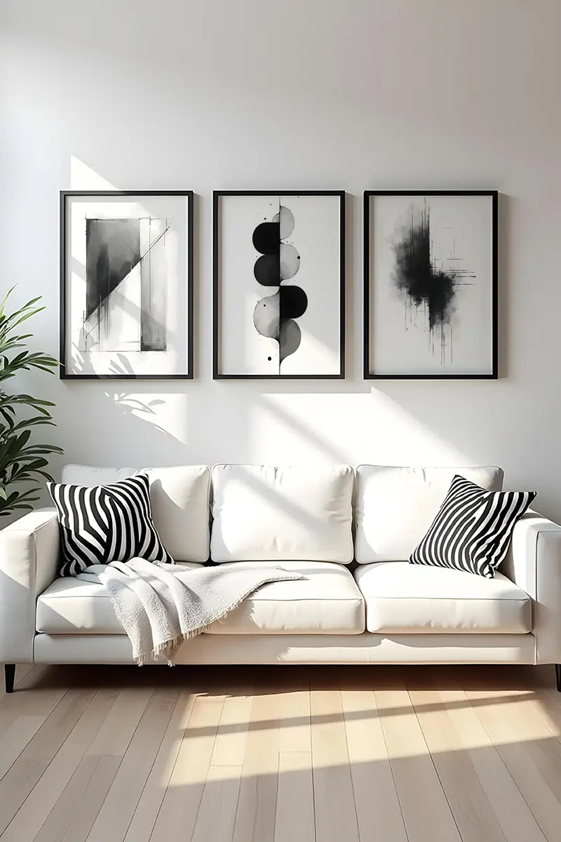 Modern Siyah Beyaz Tablo Seti - Çerçeveli 3’lü Set | huhu433