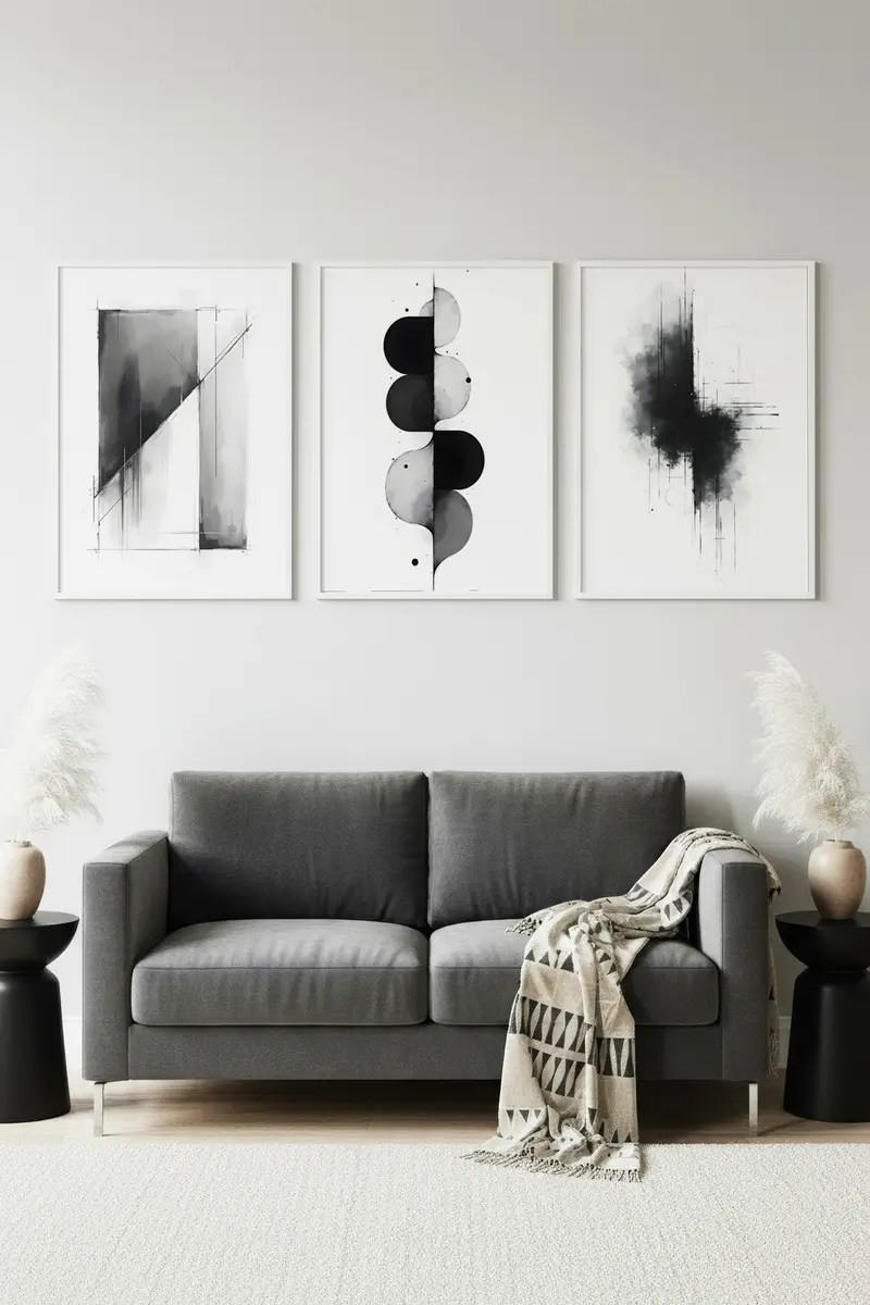 Modern Siyah Beyaz Tablo Seti - Çerçeveli 3’lü Set | huhu433