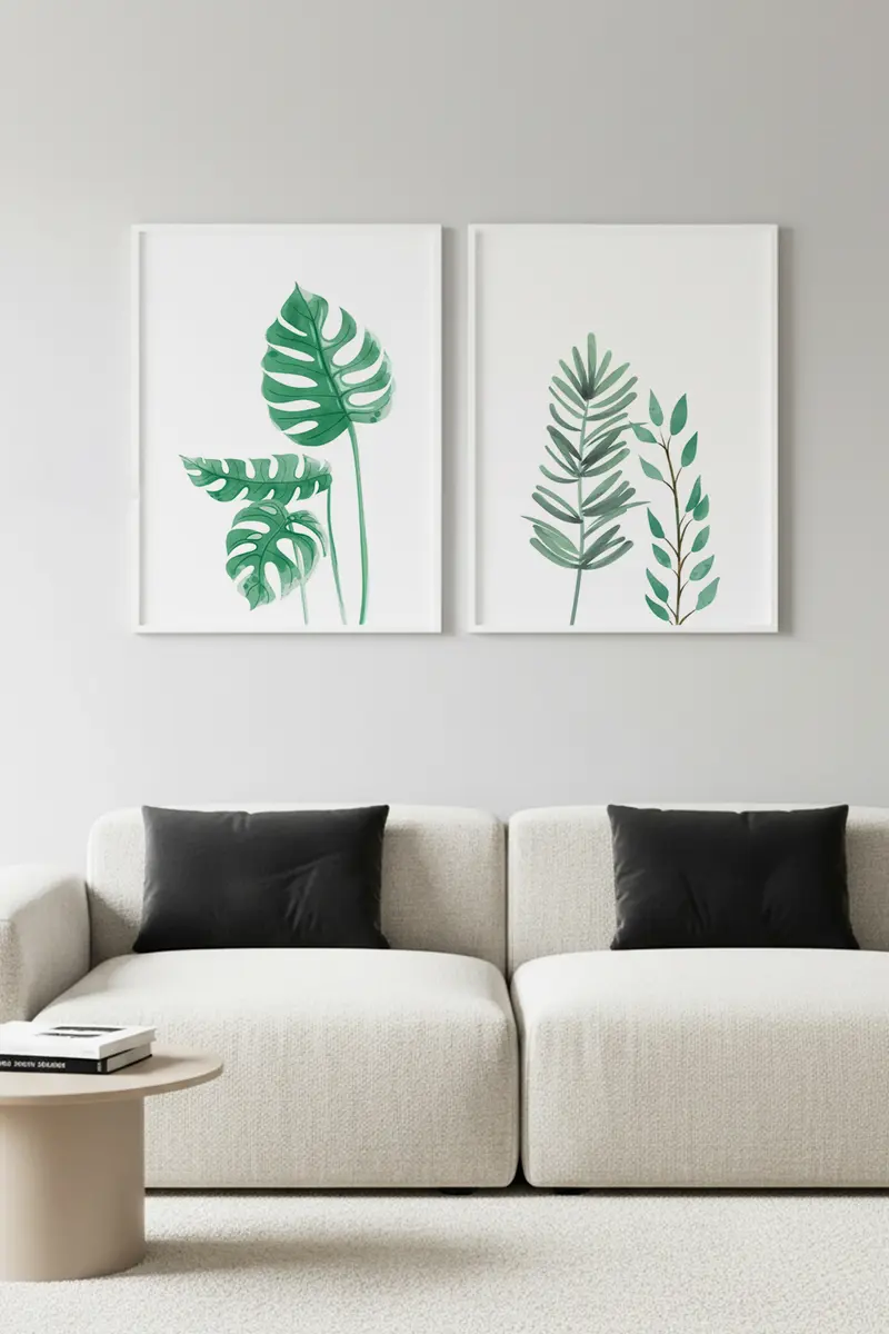 Modern Yaprak Desenli Tablo Seti - 2’li Set | huhu196