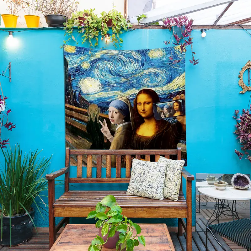 Mona Lisa - İnci Küpeli Kız - Çığlık - Yıldızlı Gece Duvar Örtüsü