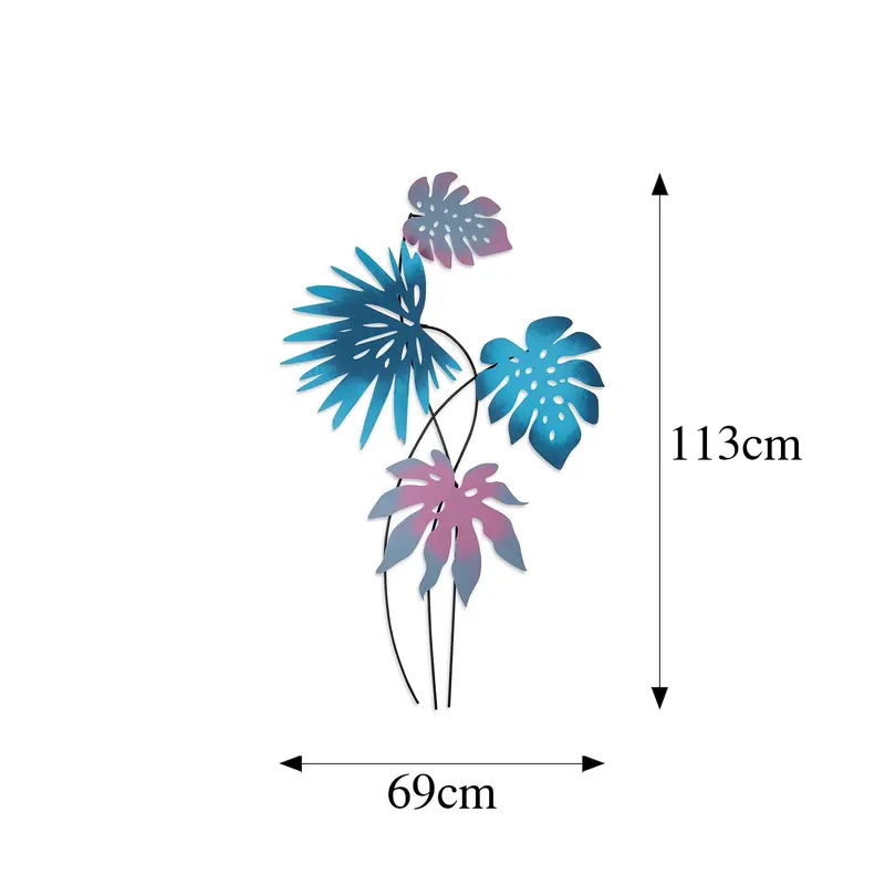 Monstera Yaprak Metal Duvar Panosu - Mavi