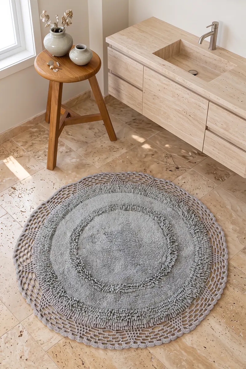 Moon Yuvarlak %100 Pamuk Banyo Paspası 90x90 Cm Bulut Gri