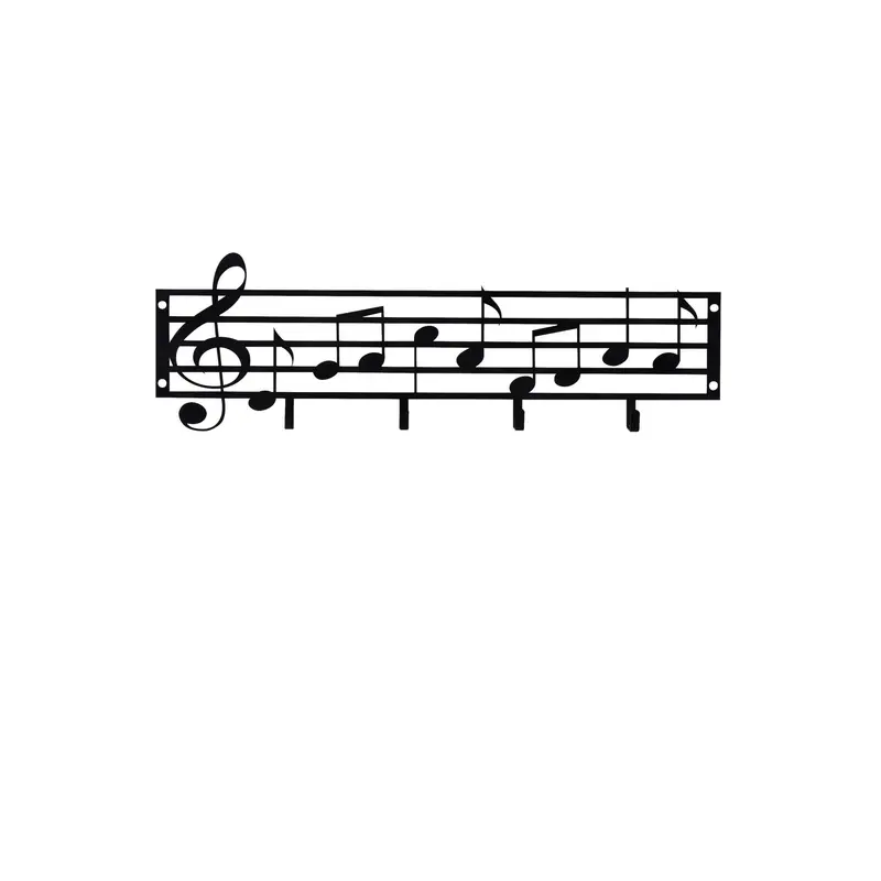 Müzik Notali Metal Duvar Askılığı - Siyah