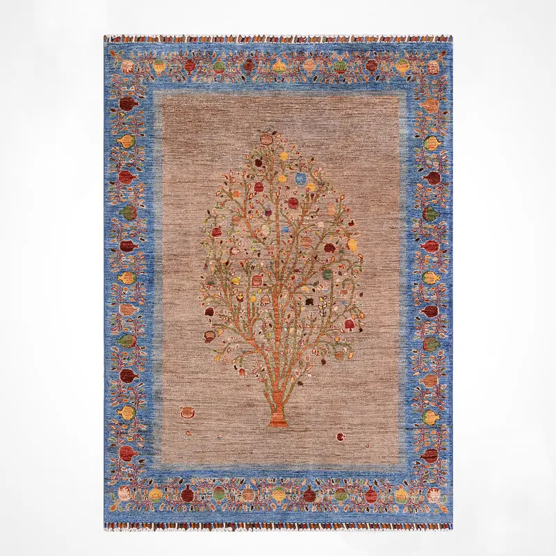 Nar Ağacı Orijinal El Dokuması Mavi Kök Boya Yün Halı 154x196 3.02 Metrekare - 5x8 ft