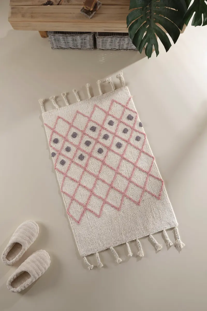 Neveda Tekli Banyo Paspası %100 Pamuk 60x90 Pembe