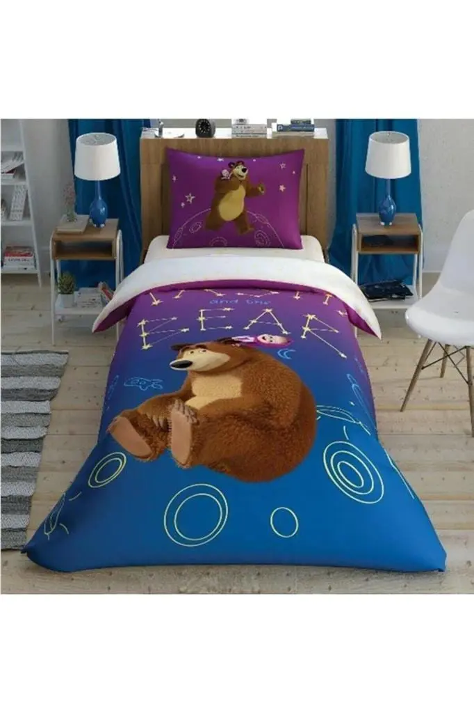 Nevresim Takımı Masha And The Bear Galaxy Glow 160x220 %100 Pamuk 57 Tel