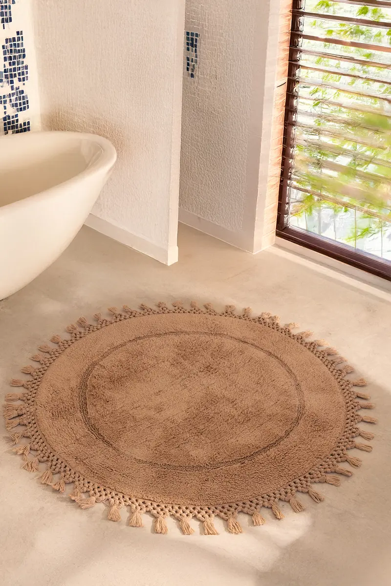Nora Yuvarlak Banyo Paspası %100 Pamuk 100x100 Bej