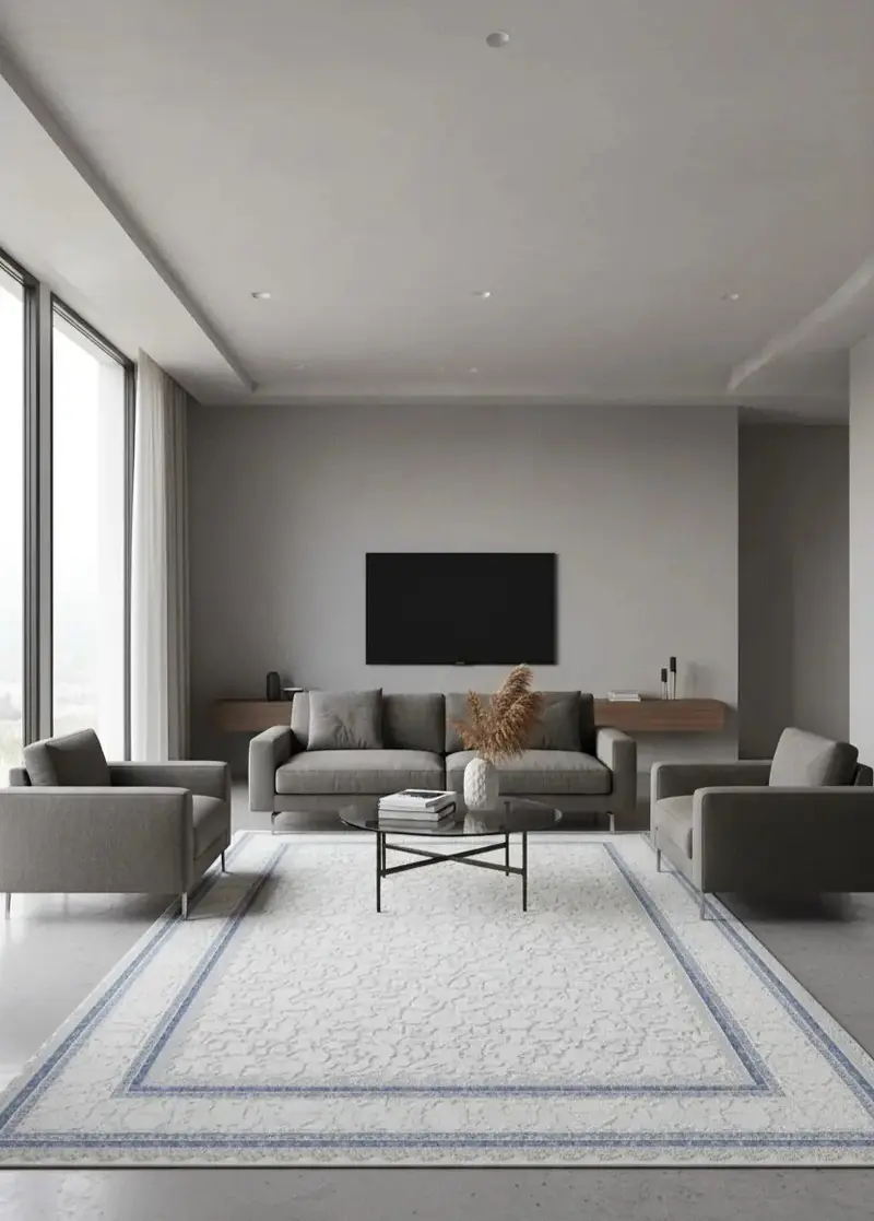 Nova 1122 Mavi Yumuşak Dokulu, Modern Desenli Şık Makine Halısı