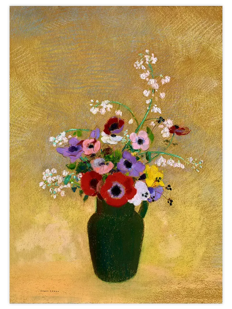 Odilon Redon Karışık Çiçeklerle Büyük Yeşil Vazo - Art Print