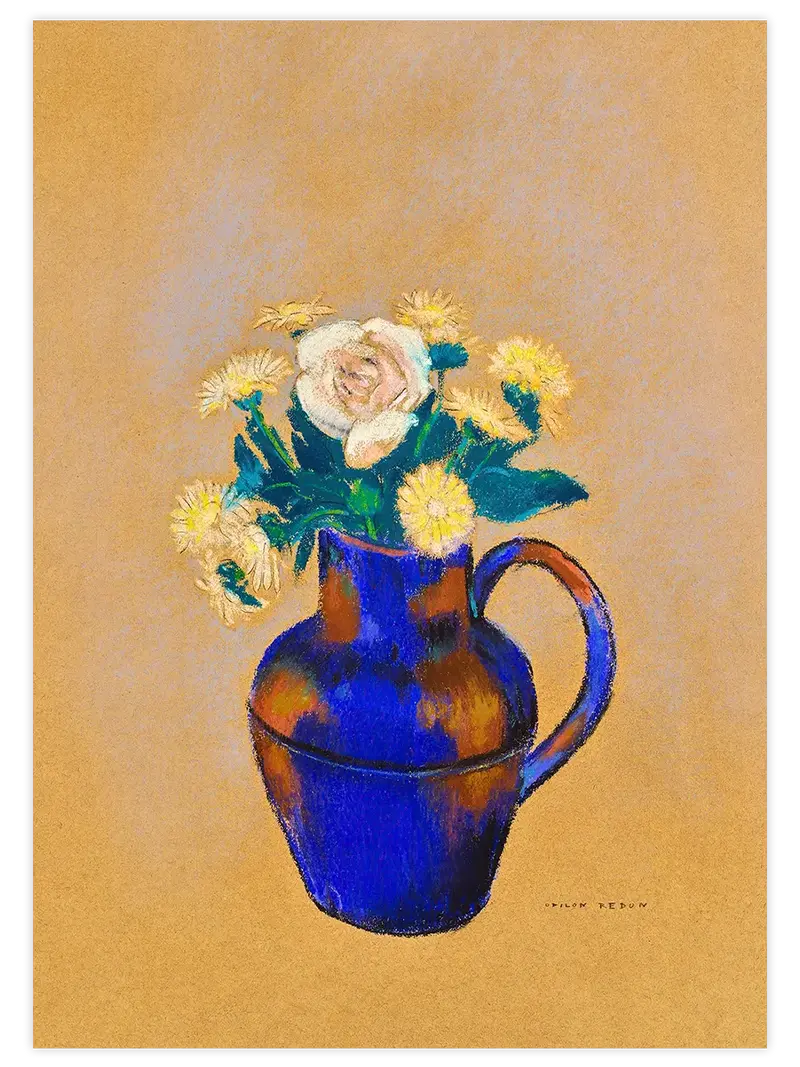 Odilon Redon Mavi Vazo, Turuncu Kadife Çiçekleri - Art Print